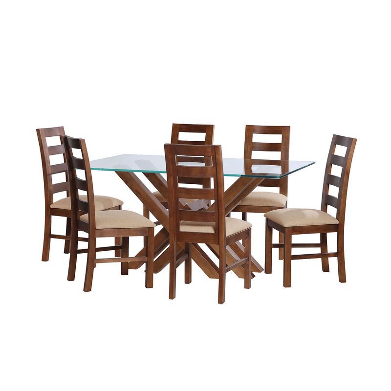 LATAM HOME - JUEGO DE COMEDOR MERIDA 6 SILLAS GRANADA LINO NATURAL