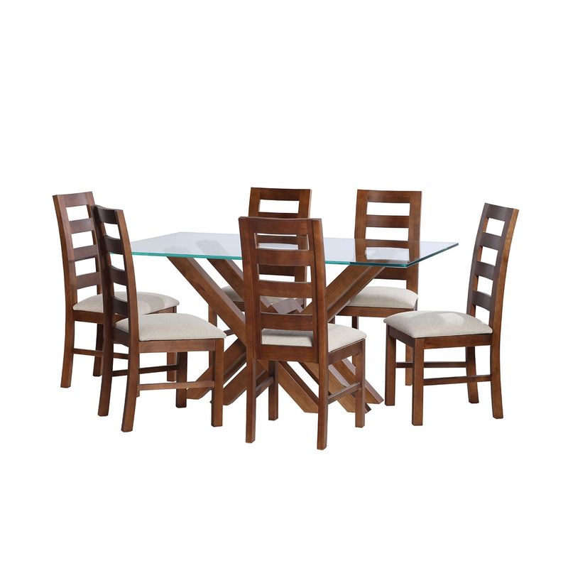 LATAM HOME - JUEGO DE COMEDOR MERIDA 6 SILLAS GRANADA LINO BLANCO