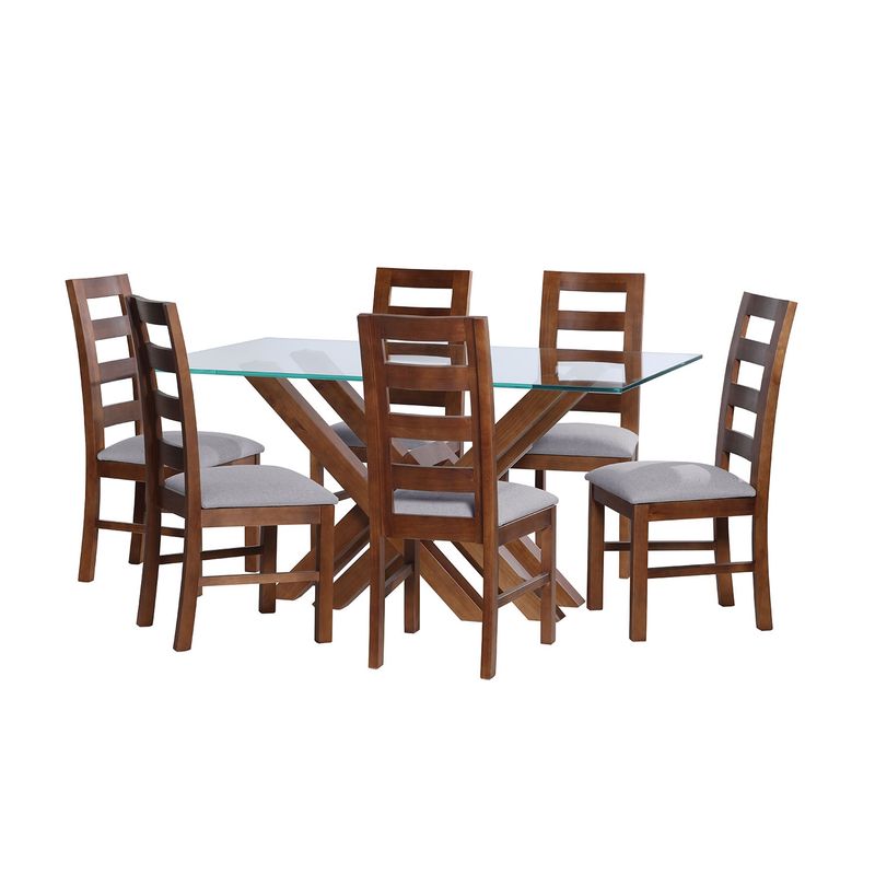 LATAM HOME - JUEGO DE COMEDOR MERIDA 6 SILLAS GRANADA LINO GRIS CLARO