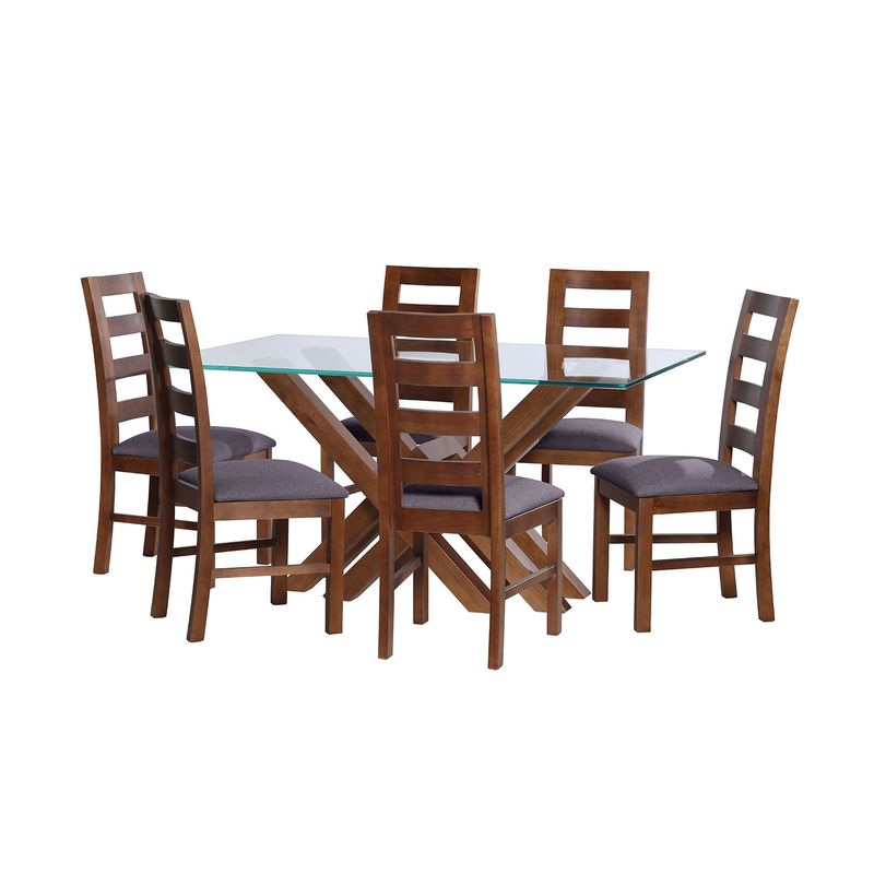 LATAM HOME - JUEGO DE COMEDOR MERIDA 6 SILLAS GRANADA LINO GRIS OSCURO