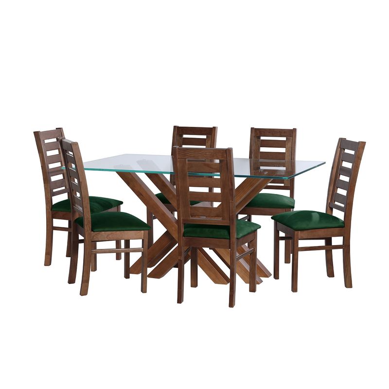 LATAM HOME - JUEGO DE COMEDOR MERIDA 6 SILLAS MURCIA TELA VELVET VERDE