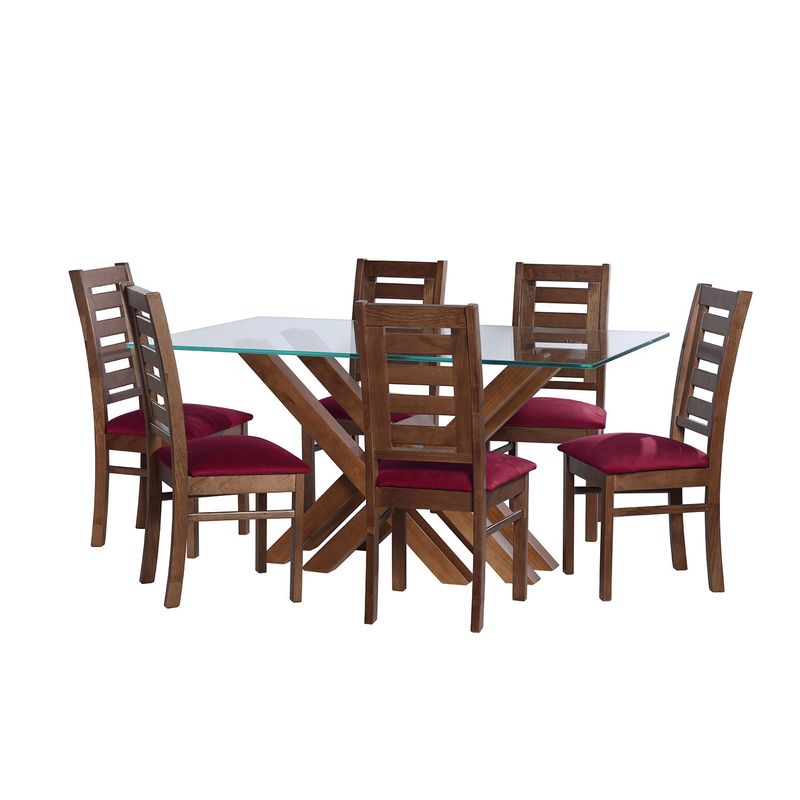 LATAM HOME - JUEGO DE COMEDOR MERIDA 6 SILLAS MURCIA TELA VELVET BURDEO