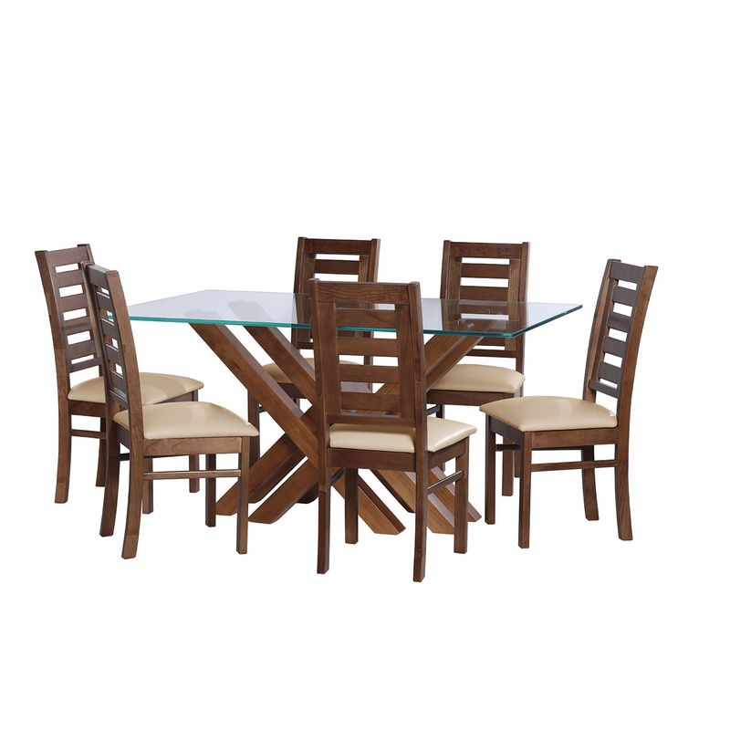 LATAM HOME - JUEGO DE COMEDOR MERIDA 6 SILLAS MURCIA PU BEIGE