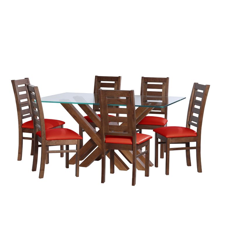 LATAM HOME - JUEGO DE COMEDOR MERIDA 6 SILLAS MURCIA PU ROJO