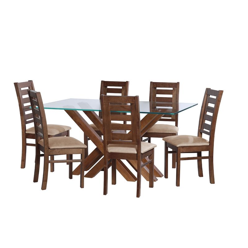LATAM HOME - JUEGO DE COMEDOR MERIDA 6 SILLAS MURCIA CUERO KENTUCKY  BEIGE