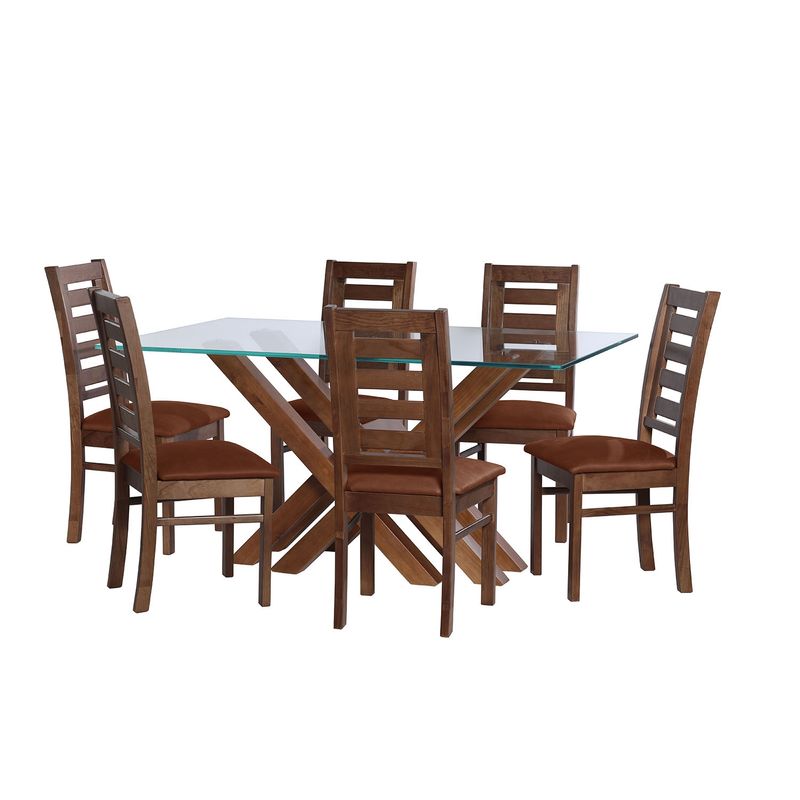 LATAM HOME - JUEGO DE COMEDOR MERIDA 6 SILLAS MURCIA CUERO KENTUCKY CAFE MORO