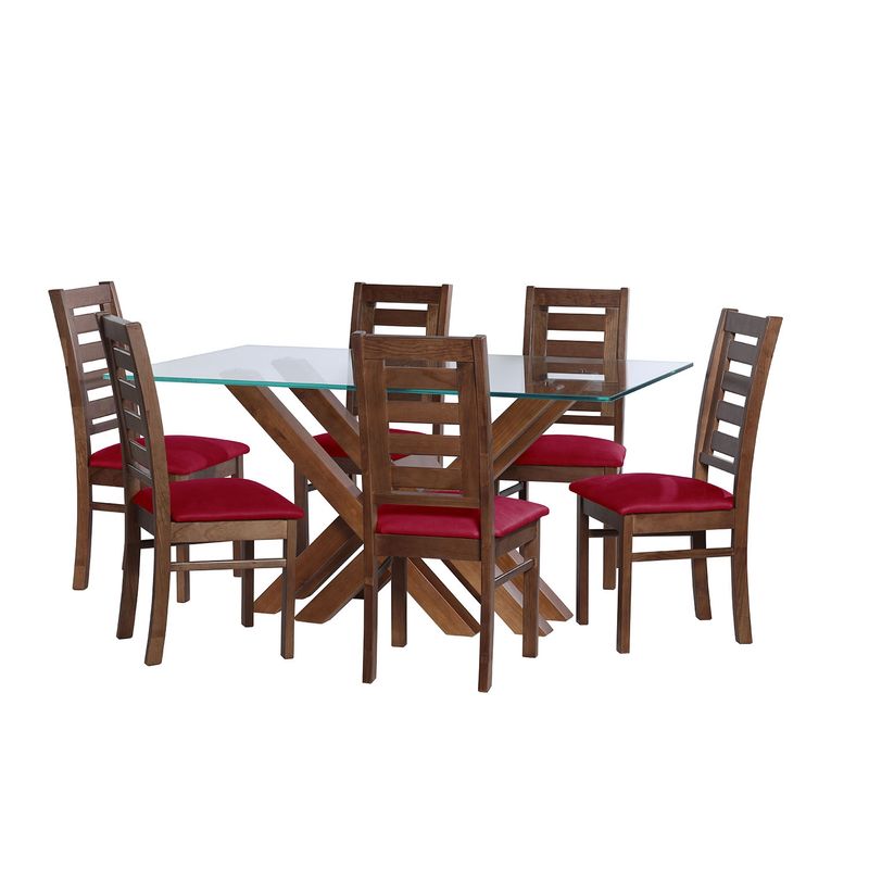 LATAM HOME - JUEGO DE COMEDOR MERIDA 6 SILLAS MURCIA CUERO KENTUCKY ROJO