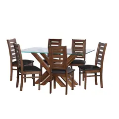 LATAM HOME - JUEGO DE COMEDOR MERIDA 6 SILLAS MURCIA CUERO KENTUCKY NEGRO