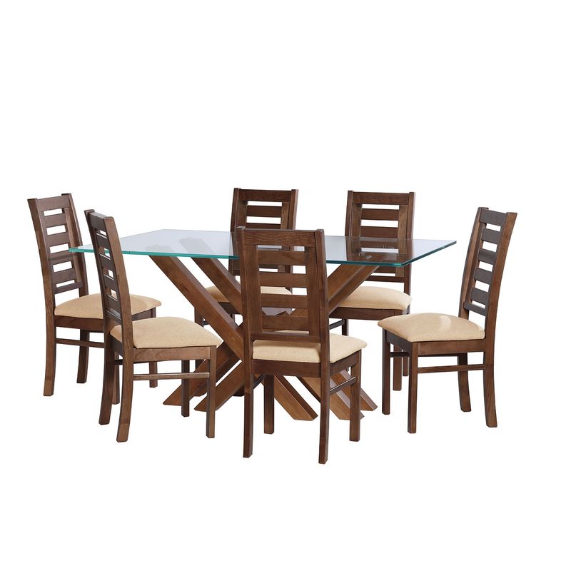 LATAM HOME - JUEGO DE COMEDOR MERIDA 6 SILLAS MURCIA LINO NATURAL