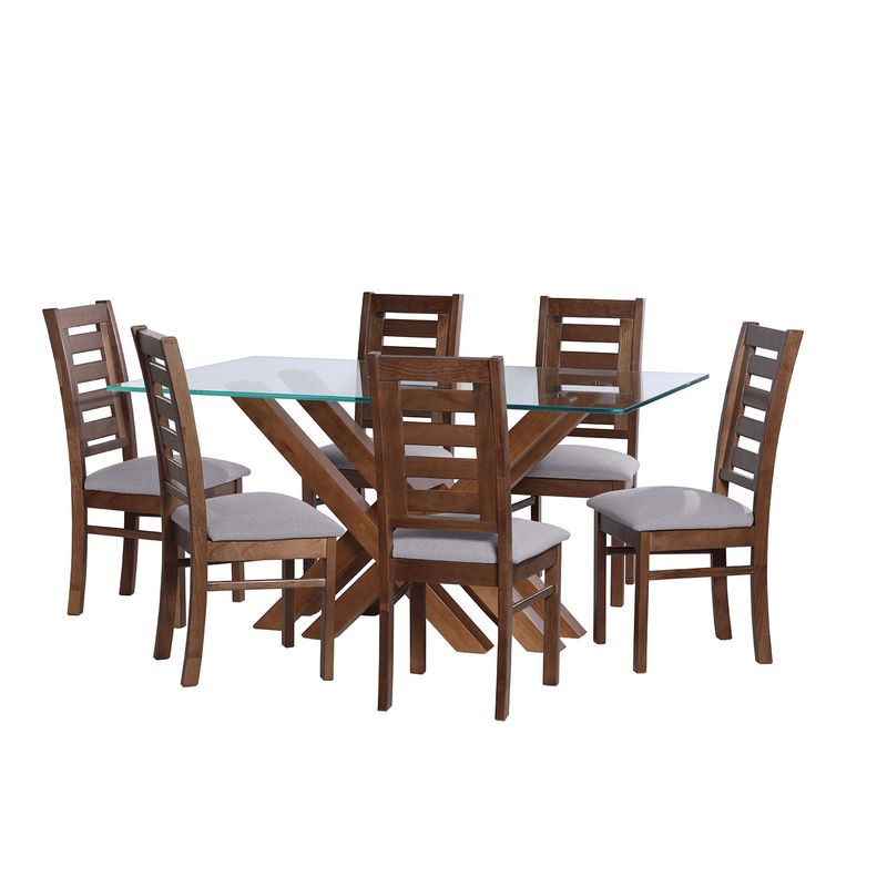LATAM HOME - JUEGO DE COMEDOR MERIDA 6 SILLAS MURCIA LINO GRIS CLARO