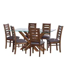 LATAM HOME - JUEGO DE COMEDOR MERIDA 6 SILLAS MURCIA LINO GRIS OSCURO