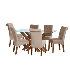 LATAM HOME - JUEGO DE COMEDOR MERIDA 6 SILLAS OVIEDO TELA VELVET BEIGE