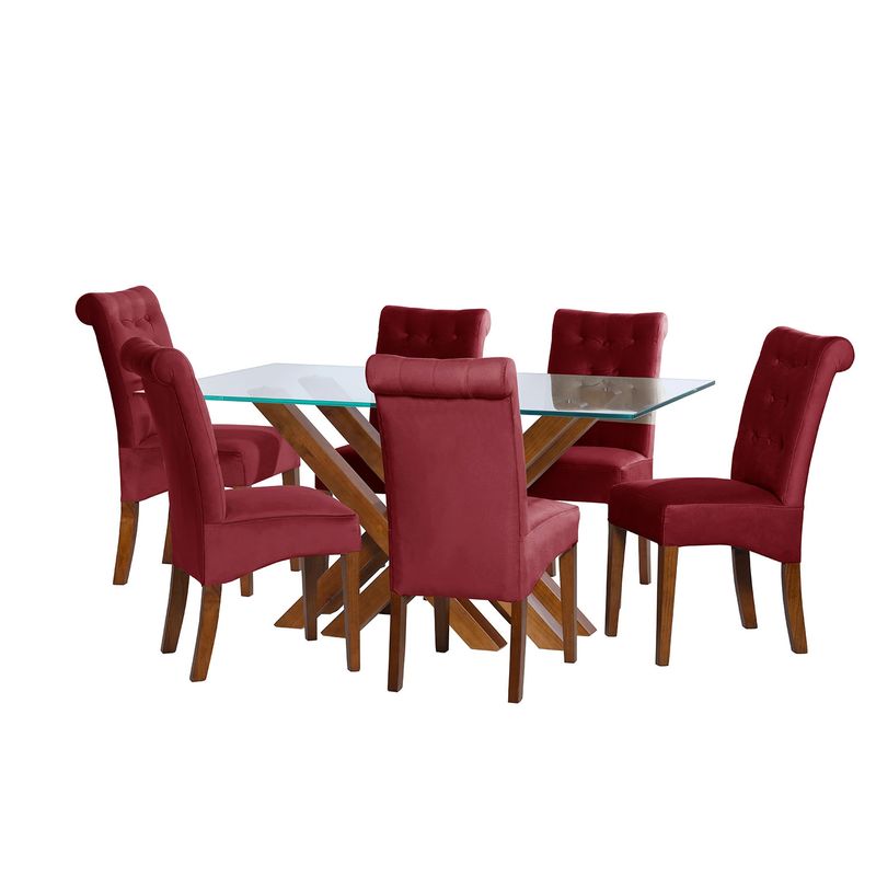LATAM HOME - JUEGO DE COMEDOR MERIDA 6 SILLAS OVIEDO TELA VELVET BURDEO