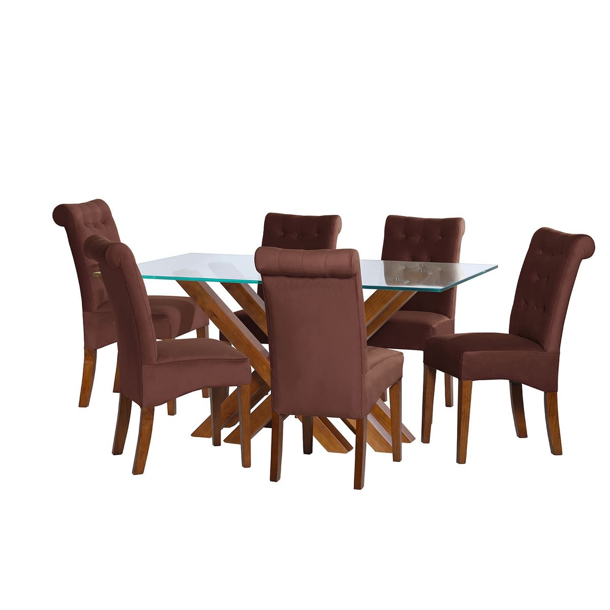 LATAM HOME - JUEGO DE COMEDOR MERIDA 6 SILLAS OVIEDO TELA VELVET CHOCOLATE