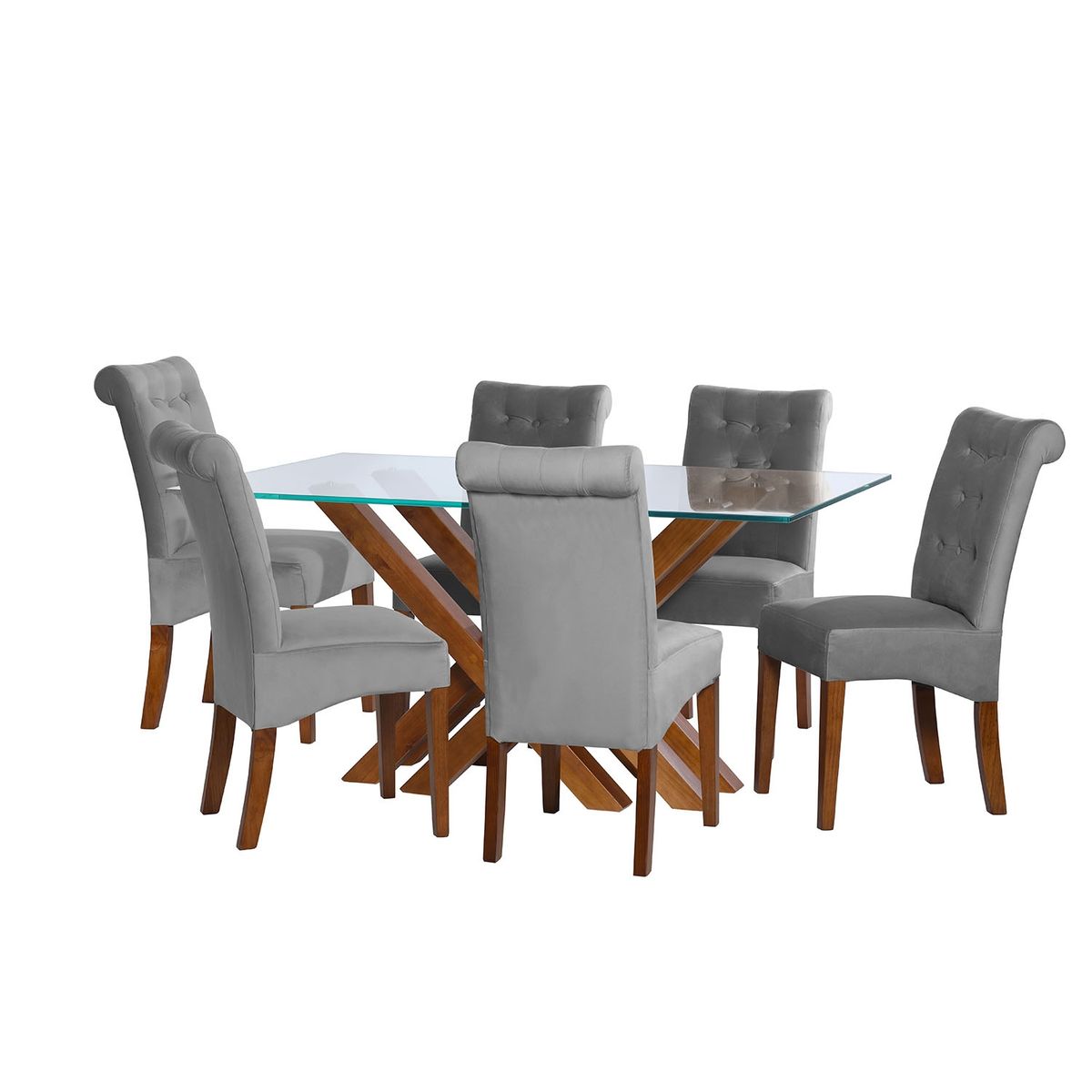LATAM HOME - JUEGO DE COMEDOR MERIDA 6 SILLAS OVIEDO TELA VELVET GRIS