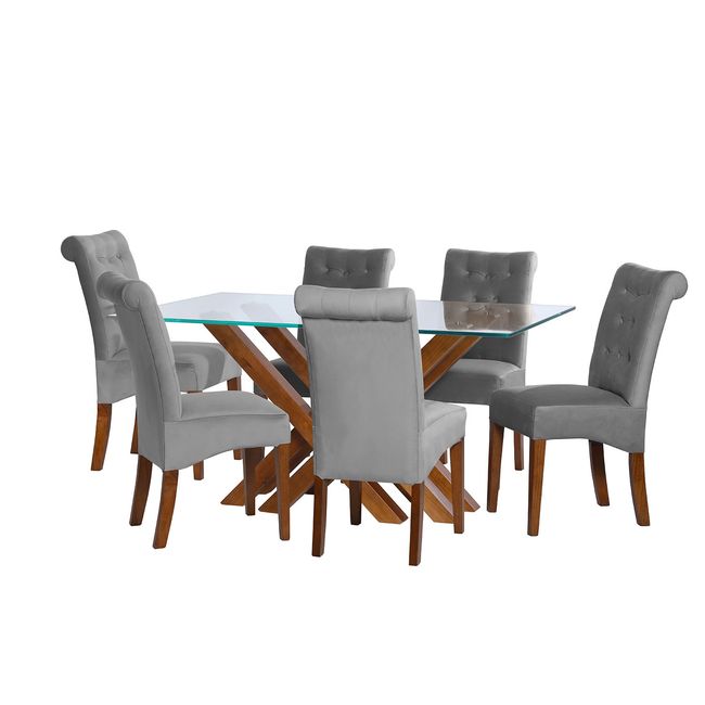 LATAM HOME - JUEGO DE COMEDOR MERIDA 6 SILLAS OVIEDO TELA VELVET GRIS