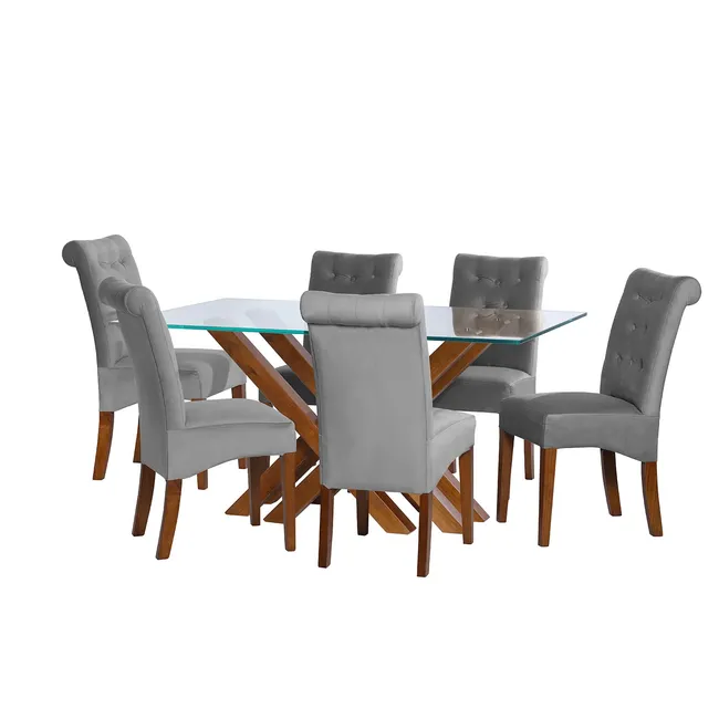 LATAM HOME - JUEGO DE COMEDOR MERIDA 6 SILLAS OVIEDO TELA VELVET GRIS