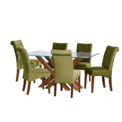 LATAM HOME - JUEGO DE COMEDOR MERIDA 6 SILLAS OVIEDO TELA VELVET PISTACHO