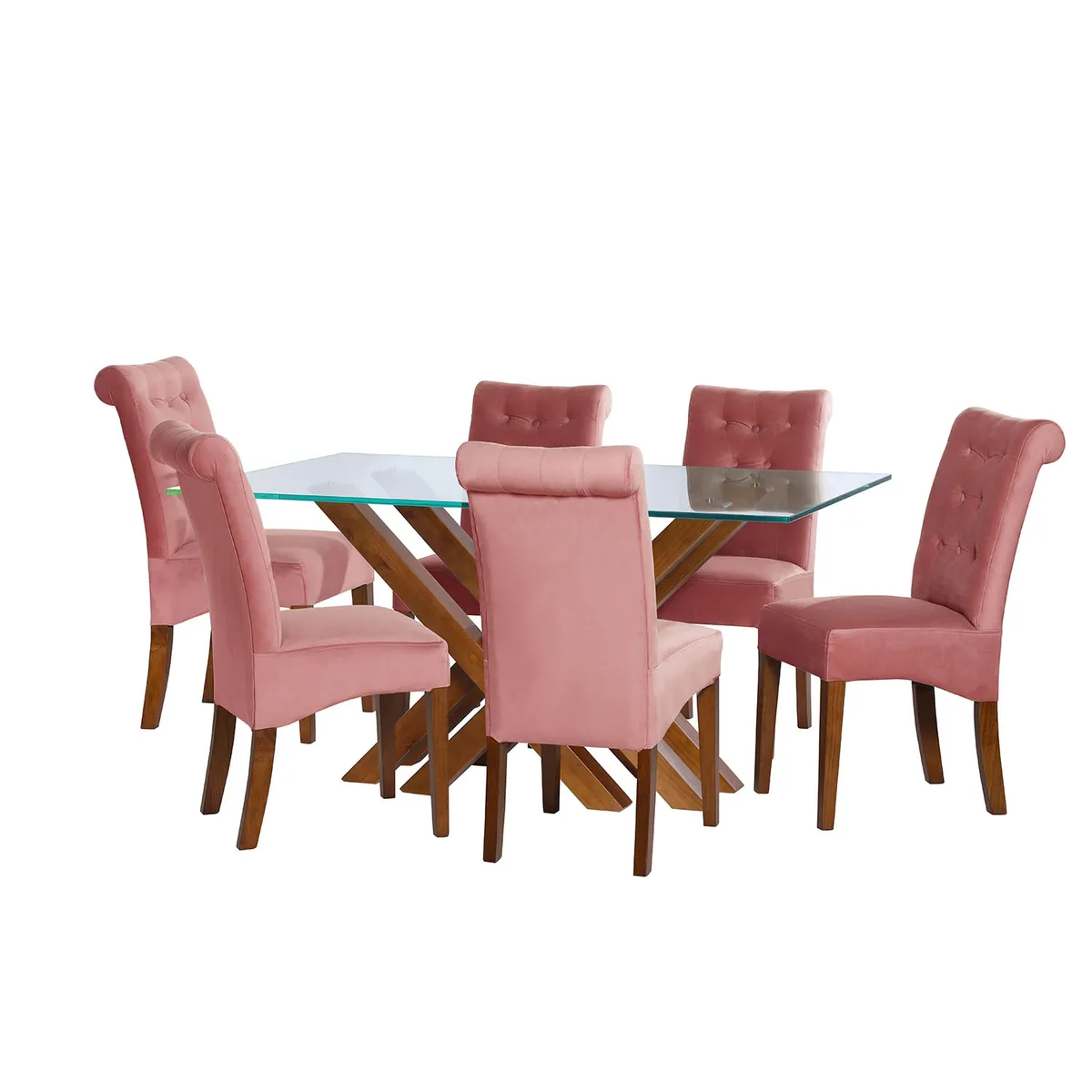 LATAM HOME - JUEGO DE COMEDOR MERIDA 6 SILLAS OVIEDO TELA VELVET PALO ROSA