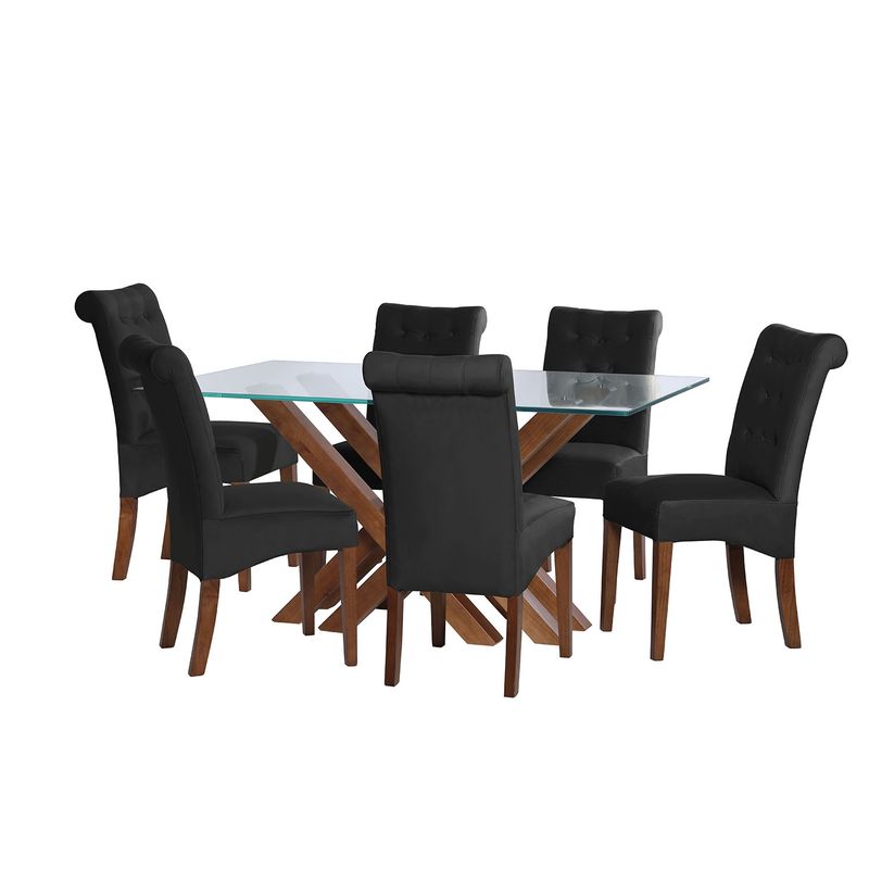 LATAM HOME - JUEGO DE COMEDOR MERIDA 6 SILLAS OVIEDO TELA VELVET NEGRO