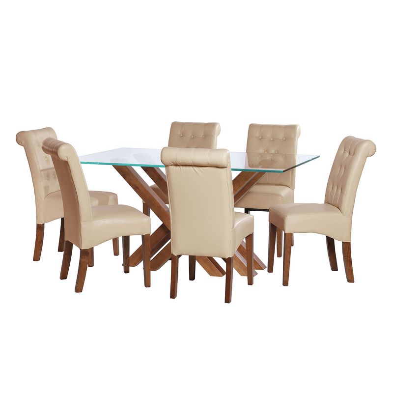 LATAM HOME - JUEGO DE COMEDOR MERIDA 6 SILLAS OVIEDO PU BEIGE