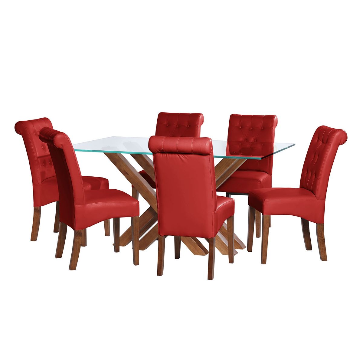 LATAM HOME - JUEGO DE COMEDOR MERIDA 6 SILLAS OVIEDO PU ROJO