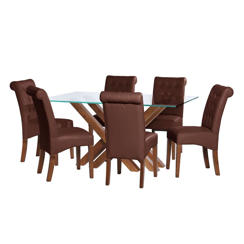 LATAM HOME - JUEGO DE COMEDOR MERIDA 6 SILLAS OVIEDO PU CHOCOLATE