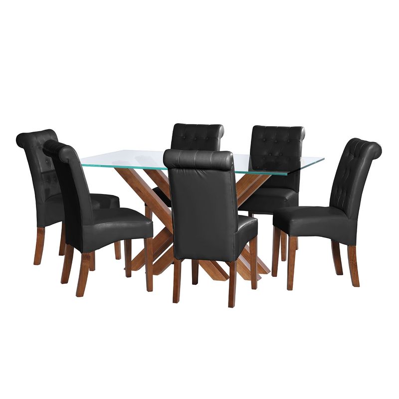 LATAM HOME - JUEGO DE COMEDOR MERIDA 6 SILLAS OVIEDO PU NEGRO