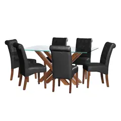 LATAM HOME - JUEGO DE COMEDOR MERIDA 6 SILLAS OVIEDO PU NEGRO