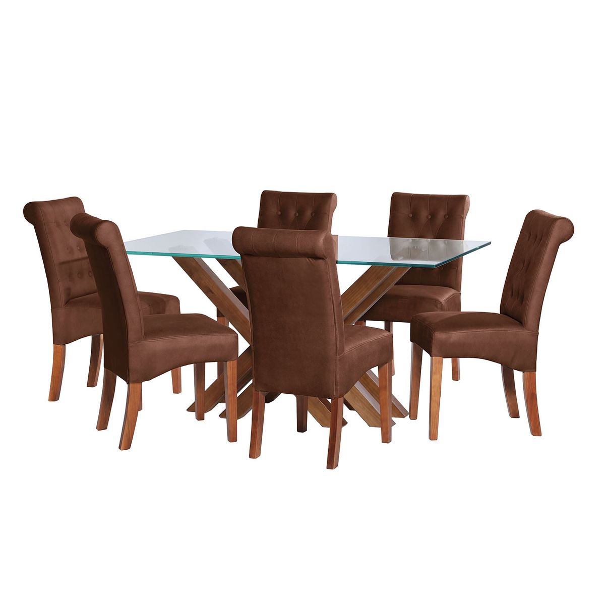 LATAM HOME - JUEGO DE COMEDOR MERIDA 6 SILLAS OVIEDO CUERO KENTUCKY CAFE MORO