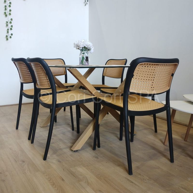 GENERICO - Comedor Medlock Vidrio 140x90 + 6 sillas Delta Negro