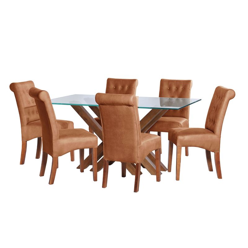 LATAM HOME - JUEGO DE COMEDOR MERIDA 6 SILLAS OVIEDO CUERO KENTUCKY CAFE CLARO