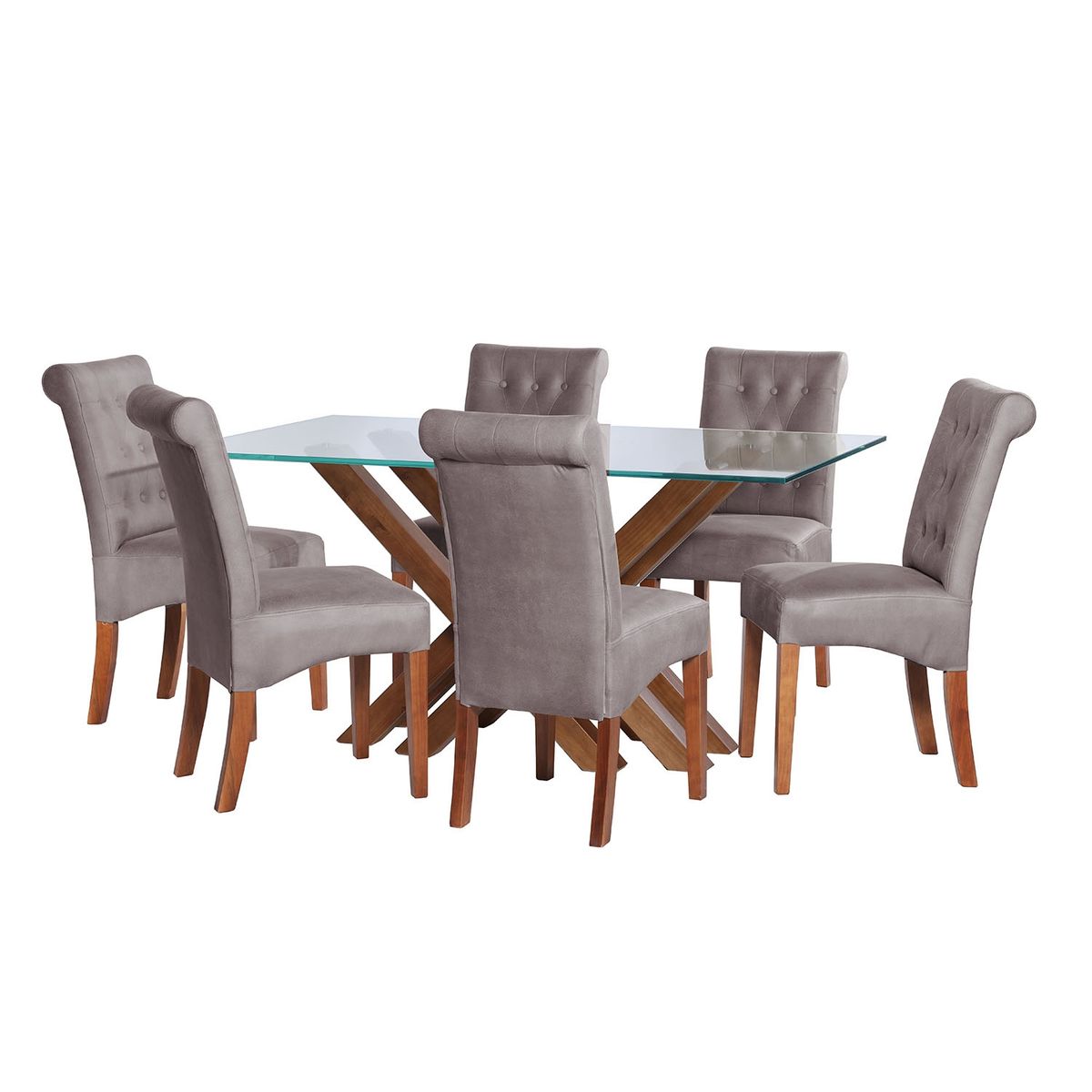 LATAM HOME - JUEGO DE COMEDOR MERIDA 6 SILLAS OVIEDO CUERO KENTUCKY GRIS
