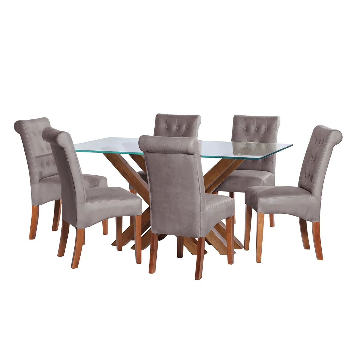 LATAM HOME - JUEGO DE COMEDOR MERIDA 6 SILLAS OVIEDO CUERO KENTUCKY GRIS