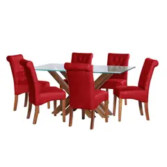 LATAM HOME - JUEGO DE COMEDOR MERIDA 6 SILLAS OVIEDO CUERO KENTUCKY ROJO
