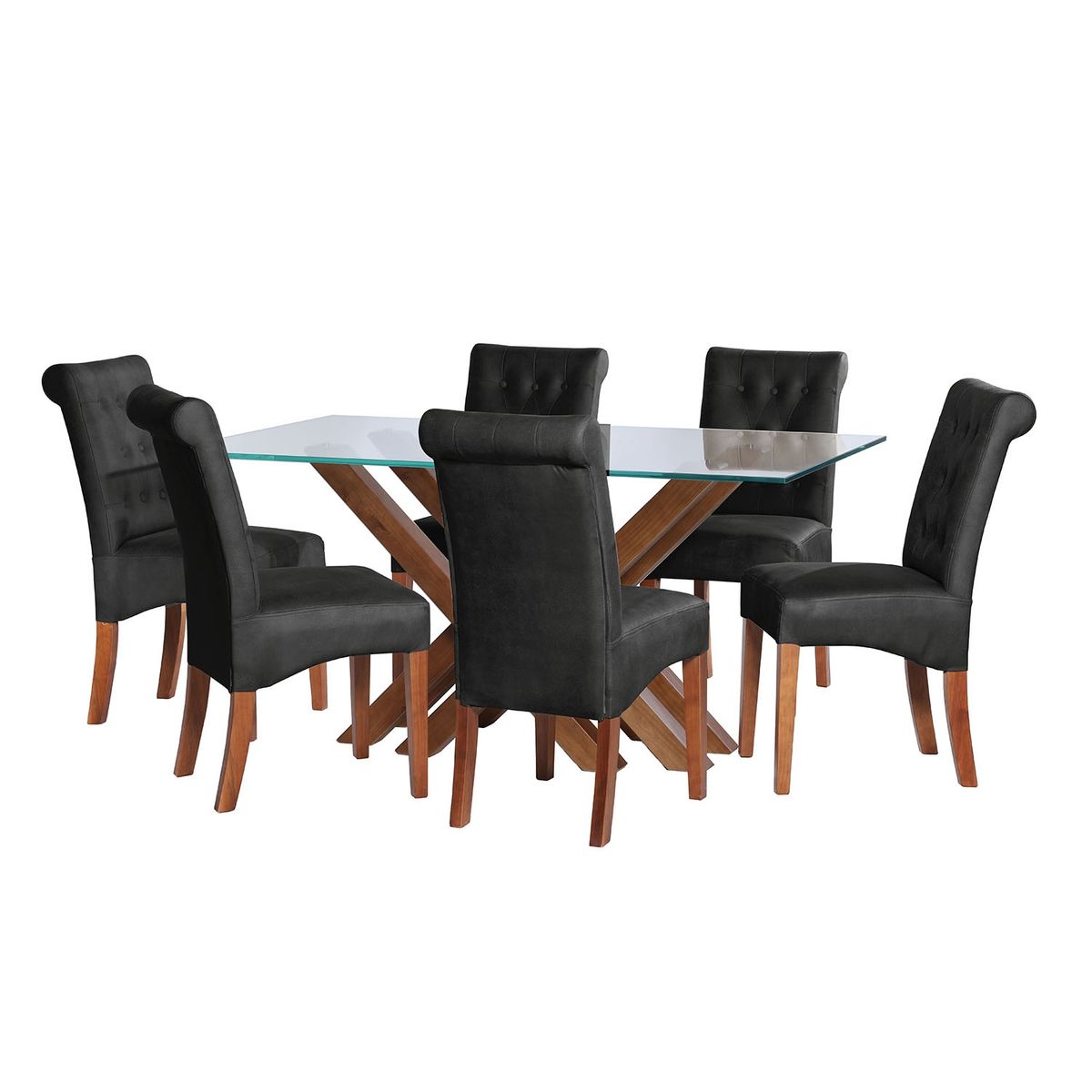 LATAM HOME - JUEGO DE COMEDOR MERIDA 6 SILLAS OVIEDO CUERO KENTUCKY NEGRO