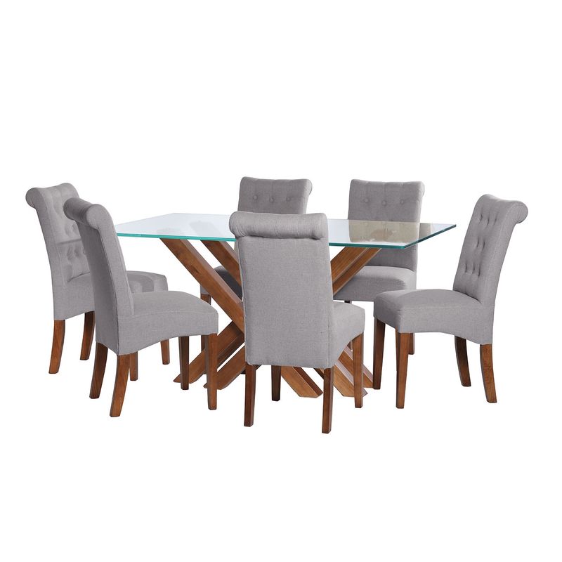 LATAM HOME - JUEGO DE COMEDOR MERIDA 6 SILLAS OVIEDO LINO GRIS CLARO