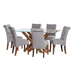 LATAM HOME - JUEGO DE COMEDOR MERIDA 6 SILLAS OVIEDO LINO GRIS CLARO