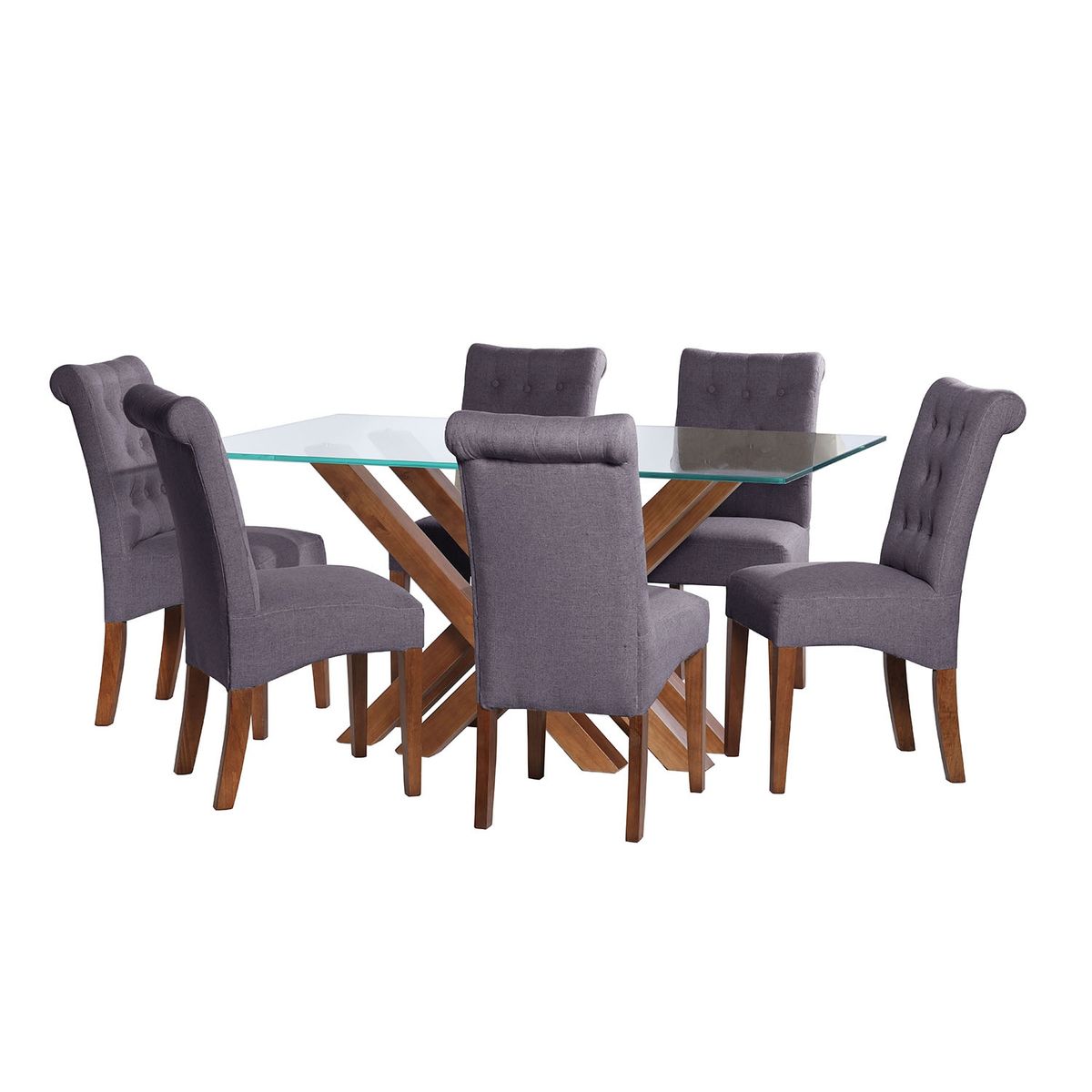 LATAM HOME - JUEGO DE COMEDOR MERIDA 6 SILLAS OVIEDO LINO GRIS OSCURO