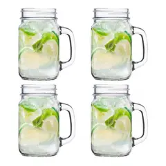 GLASSO - Set 4 Vasos Jarras Mason Jar 450ml Mojito Aperitivos