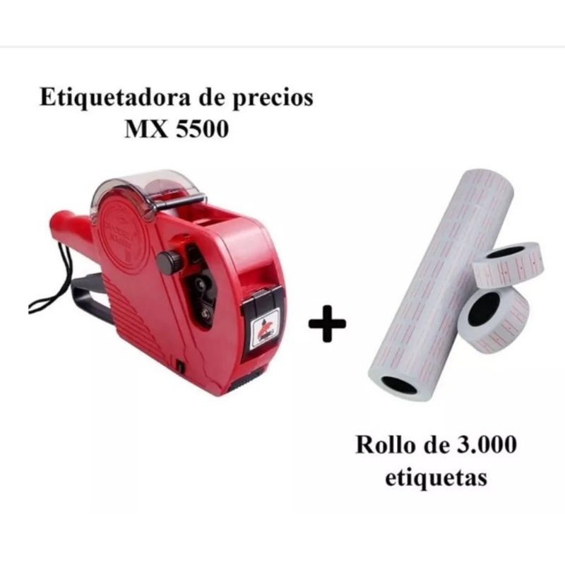 GENERICO - Etiquetadora De Precio + Repuesto Tinta + 3000 Etiquetas ROJO