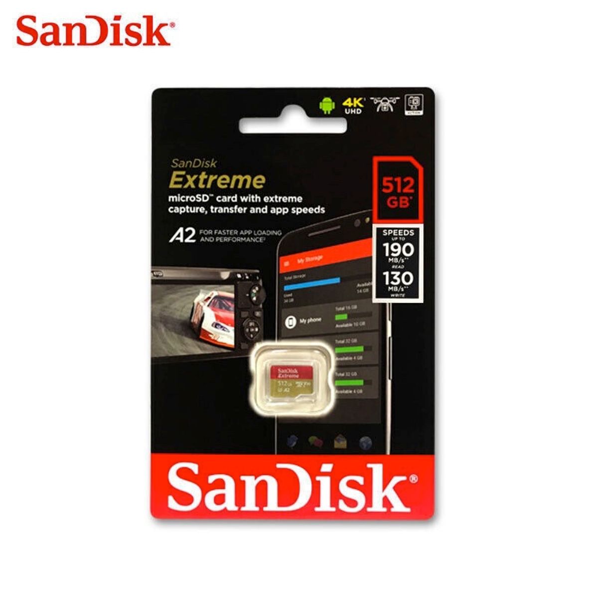 SANDISK - Memoria Sandisk Micro Sd 512gb Extreme A2 4k 190MLectura