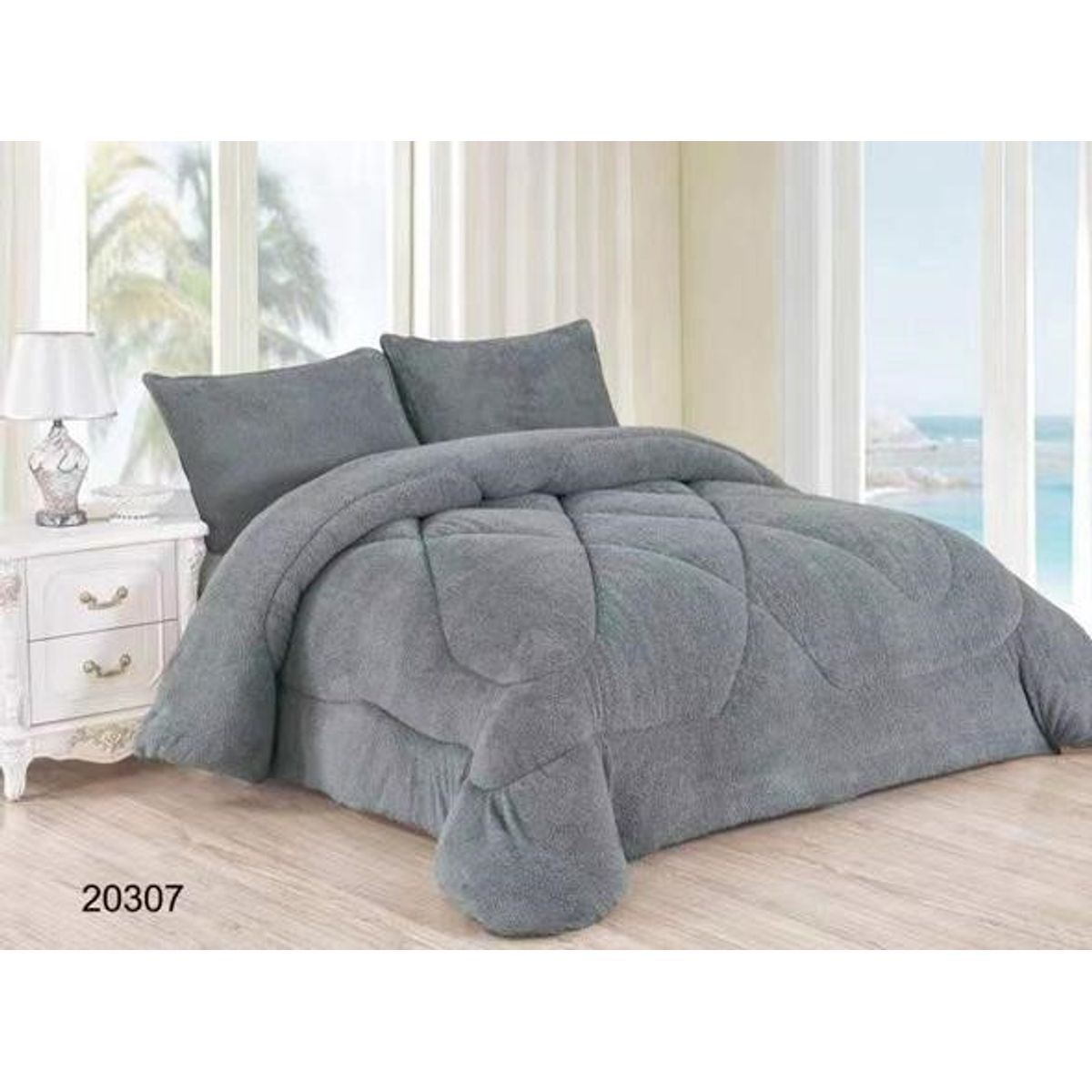 GENERICO - COBERTOR GRIS UNICOLOR PLUSH CON CHIPORRO 2 PLAZA ROUSS