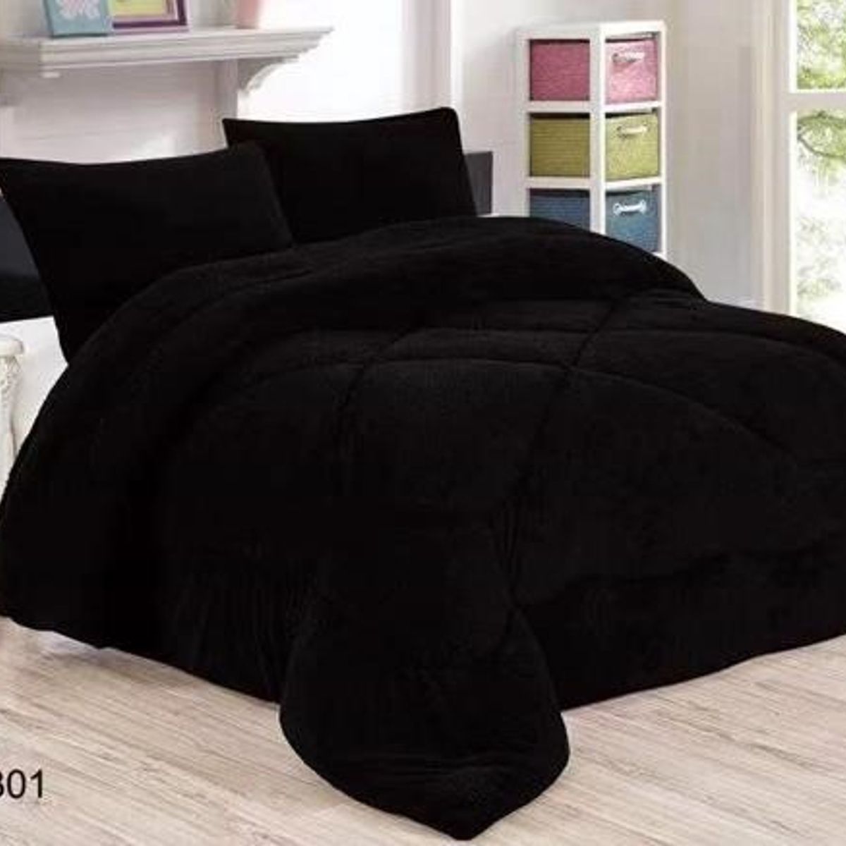 GENERICO - COBERTOR NEGRO DISEÑO UNICOLOR PLUSH CON CHIPORRO 2 PLAZA ROUSS