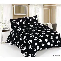 GENERICO - COBERTOR NEGRO DISEÑO HUELLITAS PLUSH CON CHIPORRO 2 PLAZA ROUSS