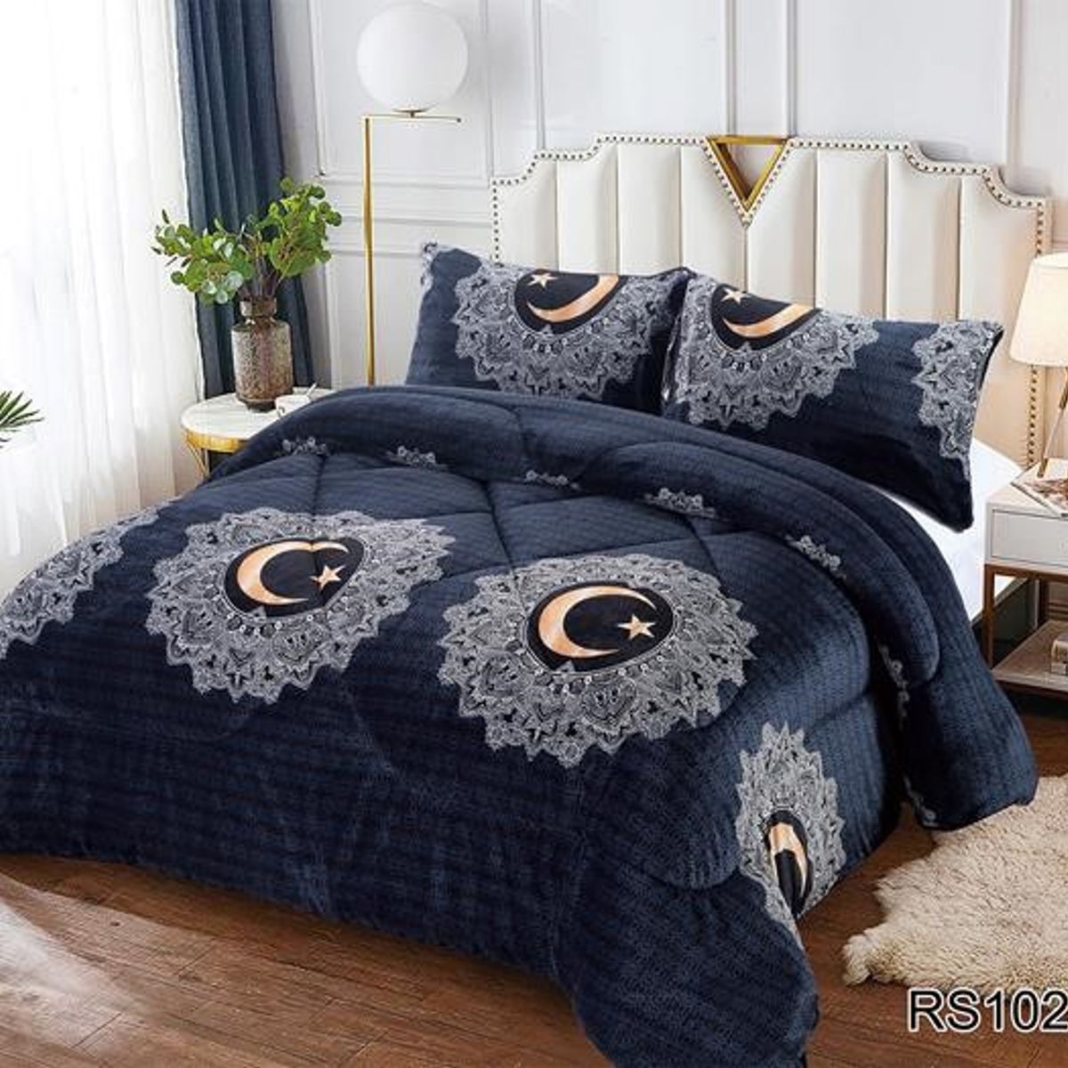 GENERICO - COBERTOR AZUL OSCURO DISEÑO LUNA PLUSH CON CHIPORRO 2 PLAZA ROUSS