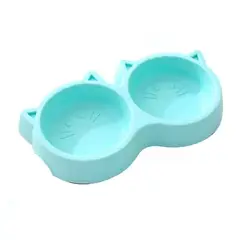 GENERICO - Plato Para Mascotas Doble En Forma De Gato Azul