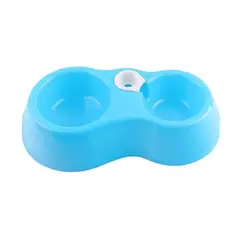 GENERICO - Cuenco Doble Para Perros Y Gatos Celeste Plastico