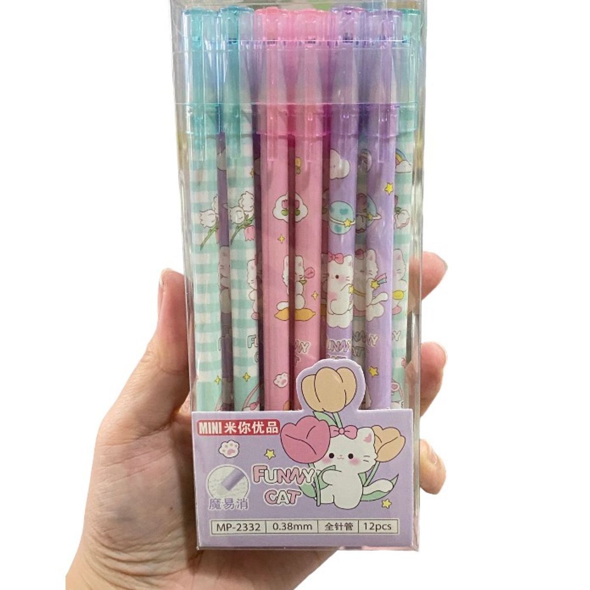 GENERICO - Pack 12 De Lapiceros Borrables Tinta Azul Kawaii