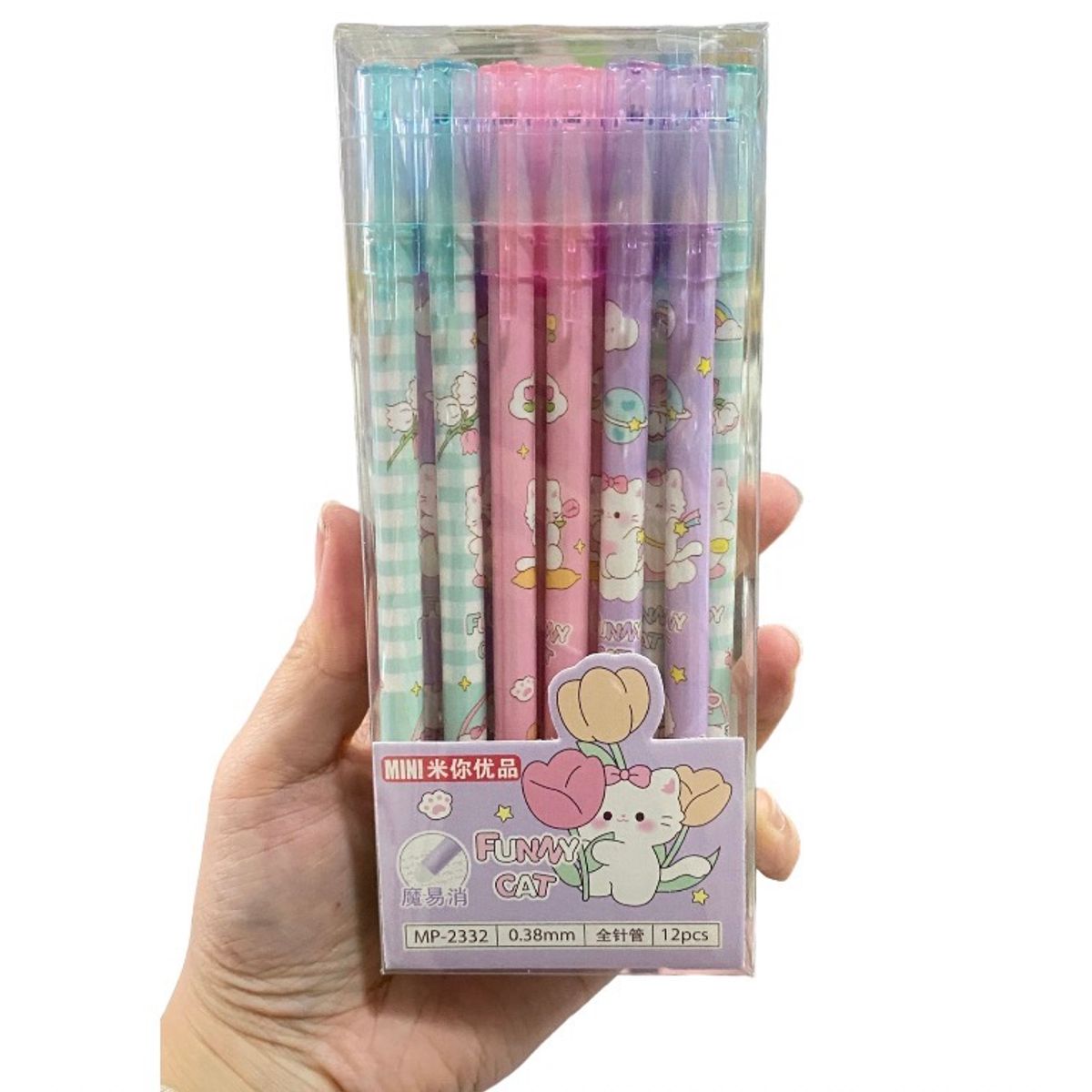 GENERICO - Pack 12 De Lapiceros Borrables Tinta Azul Kawaii